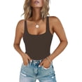 thumbnail image 1 of Women's Square Neck Sleeveless Bodysuit Double Lined Tops Thong Bodysuit, 1 of 3