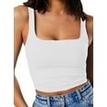 thumbnail image 1 of Women's Square Neck Sleeveless Crop Tops 2024 Cute Double Layer Seamless Slim Fit Tank Tops, 1 of 6