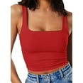 thumbnail image 1 of Women's Square Neck Sleeveless Crop Tops 2024 Cute Double Layer Seamless Slim Fit Tank Tops, 1 of 6