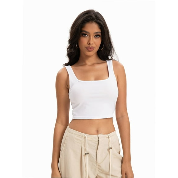 Women's Sleeveless Square Neck Crop Top - Cute Seamless Slim Fit Tank Top, Breathable Summer Casual Wear, XS-L