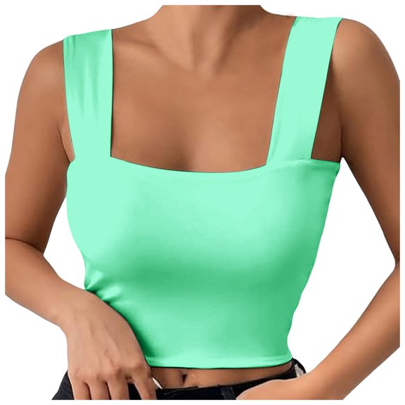 Women's Square Neck Sleeveless Double-Layer Tank Tops Basic Tight T Shirts