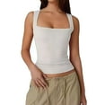 thumbnail image 1 of Women's Square Neck Sleeveless Double-Layer Tank Tops Basic Tight T Shirts, 1 of 4