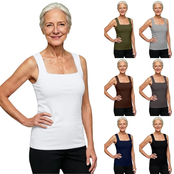 Women's Square Neck Sleeveless Double-Layer Tank Tops Basic Tight T Shirts