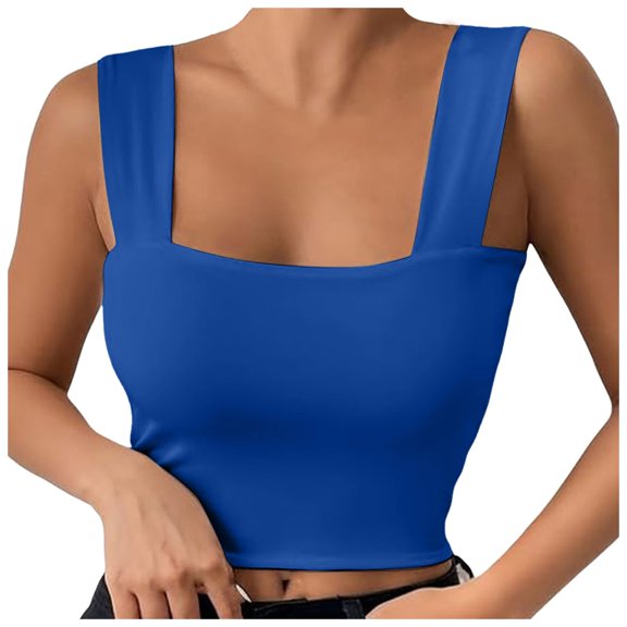 Women's Square Neck Sleeveless Double-Layer Tank Tops Basic Tight T Shirts
