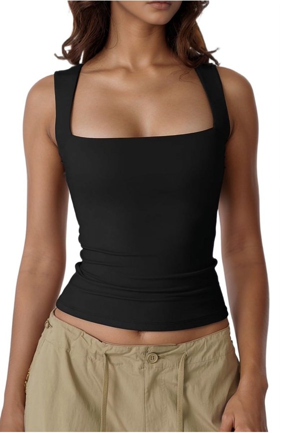 Women's Square Neck Sleeveless Tank Top - Slim Fit Basic Cami with Elastic Trim, Summer Layering Shell
