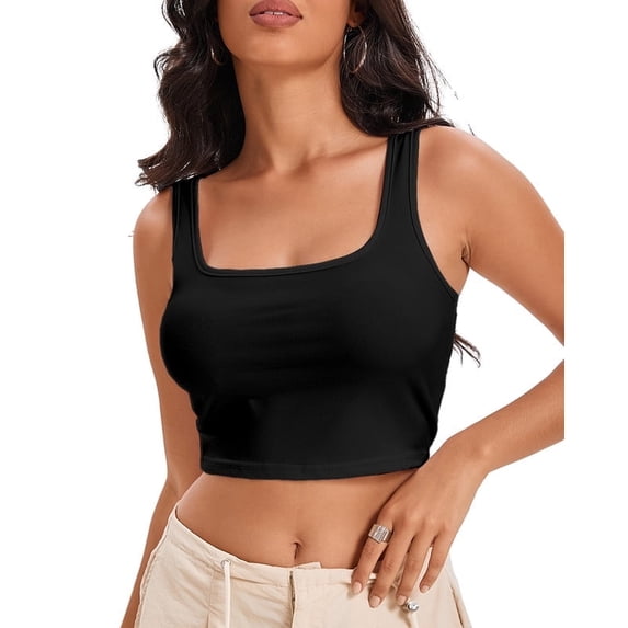 Women's Square Neck Sleeveless Workout Tank Top - Strappy Crop Top for Fitness, Yoga/Gym /Casual Wear