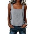 thumbnail image 1 of Women's Square Neck Sleeveless Top Casual Going Out Loose Fit Tank Tops Side Tie Summer Blouse Beach Vacation Shirt,Gray,2XL, 1 of 8