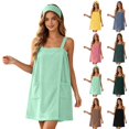 thumbnail image 1 of Women's Square Neck Sleeveless Towel Cover up Dress, Absorbent Bath Wrap with Pockets, Casual Loose Bathrobe for Shower, Home Wear and Beach Vacation Yellow, 1 of 8