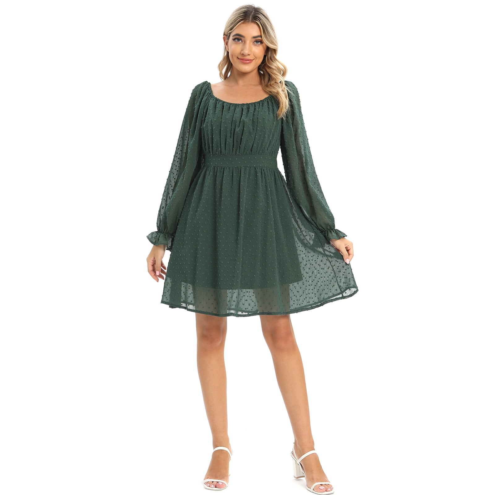 Mariah long sleeve swiss dot shop & lace babydoll dress
