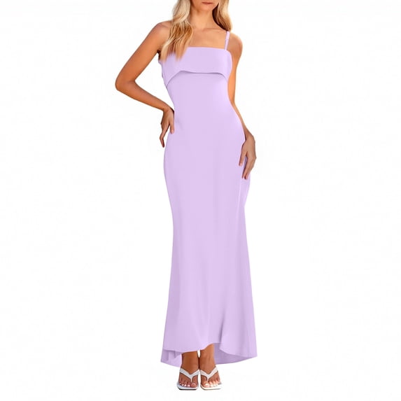 Women's Square Neck Spaghetti Strap Maxi Dress Backless Cutout Bodycon Long Dress for Party Graduation Evening