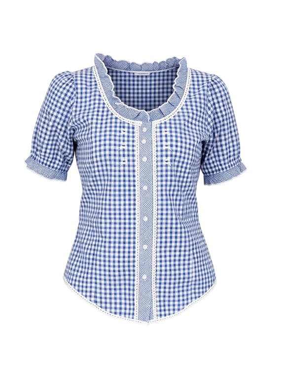 Women's Square Neck T-Shirt Gingham Plaid Ruffle Puff Short Sleeve Fitted Style Top