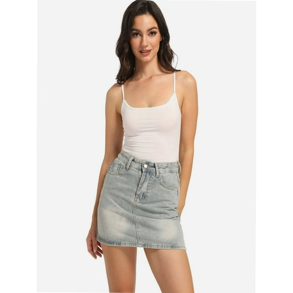 Women's Basic Square Neck Tank Top with Spaghetti Straps - Sleeveless Casual Summer Top