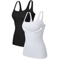 thumbnail image 1 of Women's Square Neck Tank Top Cotton Undershirts With Shelf Bra, 2-Packs, 1 of 6
