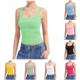 thumbnail image 1 of Women's Square Neck Tank Top Sleeveless Double Lined Basic Camisoles, XXXL, Light Green, 1 of 4