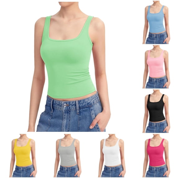 Women's Square Neck Tank Top Sleeveless Double Lined Basic Camisoles, XXXL, Light Green