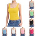 thumbnail image 1 of Women's Square Neck Tank Top Sleeveless Double Lined Basic Camisoles, XXXL, Yellow, 1 of 4