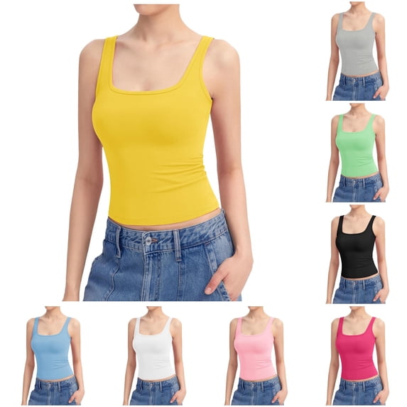 Women's Square Neck Tank Top Sleeveless Double Lined Basic Camisoles, XXXL, Yellow