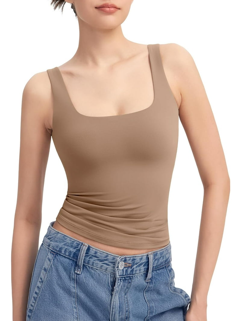 薬学生トレーニーさくら Scoop neck ribbed tank top 薬学生