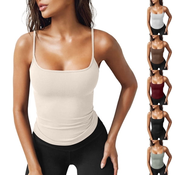 Women's Square Neck Tank Top Spaghetti Strap Slim Fit Summer Camisole