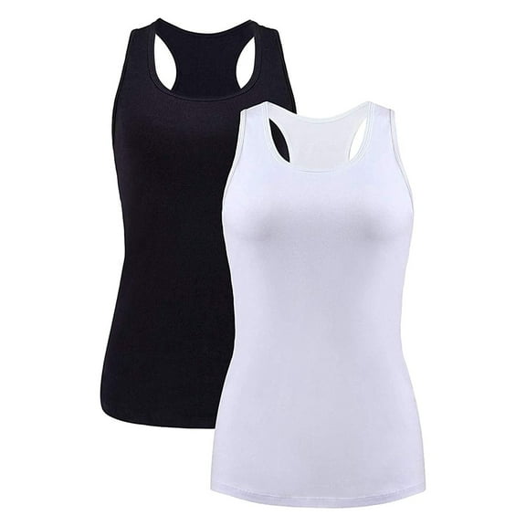 Women's Square Neck Tank Tops Cotton Racerback Camisole With Shelf Bra, 2-Packs