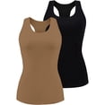thumbnail image 1 of Women's Square Neck Tank Tops Cotton Racerback Camisole With Shelf Bra, 2-Packs, 1 of 6