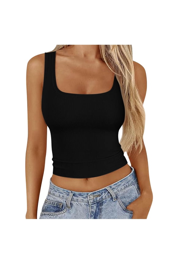 Women's Square Neck Tank Tops Workout Cropped Ribbed Summer Camisole Sleeveless Clothes