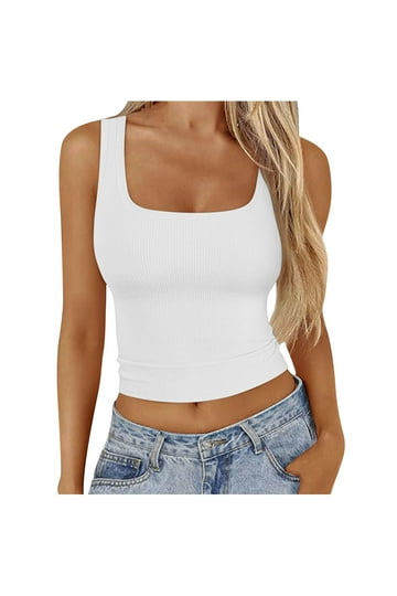 Sanutch Canotta Corta Con Collo Alto Per Donna, Top Crop Tank Per Allenamento, Blu, Taglia L