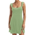 thumbnail image 1 of Women's Square Neck Tight Dress Sleeveless Vest Elastic Flared Mini Dress, 1 of 2