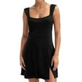 thumbnail image 1 of Women's Square Neck Tight Dress Sleeveless Vest Elastic Flared Mini Dress, 1 of 2