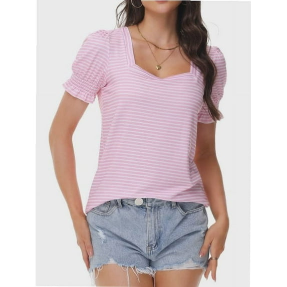 Women's Square Neck Tops Ruffle Trim Sleeve T-Shirts for Summer Casual Short Tees