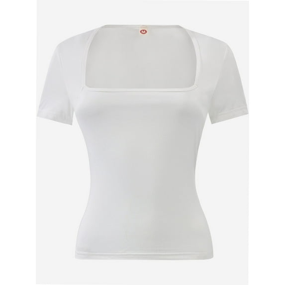 Women's Square Neck Tops Short Sleeve Crop Tops Workout Summer Clothes Casual Slim Fit T-Shirts