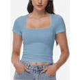 thumbnail image 1 of Women's Square Neck Crop Top - Short Sleeve Slim Fit T-Shirt, Casual Summer Workout Tee, 1 of 6