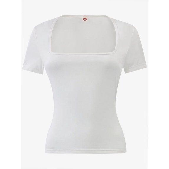 Women's Square Neck Tops Short Sleeve Crop Tops Workout Summer Clothes Casual Slim Fit T-Shirts