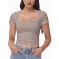 thumbnail image 1 of Women's Square Neck Tops Short Sleeve Crop Tops Workout Summer Clothes Casual Slim Fit T-Shirts, 1 of 6