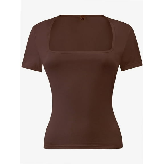Women's Square Neck Tops Short Sleeve Crop Tops Workout Summer Clothes Casual Slim Fit T-Shirts