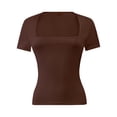thumbnail image 1 of Women's Square Neck Tops Short Sleeve Crop Tops Workout Summer Clothes Casual Slim Fit T-Shirts, 1 of 5