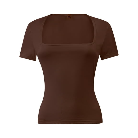 Women's Square Neck Tops Short Sleeve Crop Tops Workout Summer Clothes Casual Slim Fit T-Shirts