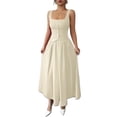 thumbnail image 1 of Women's Square Neck Wide Strap Midi Dress Buttoned Basic Style for Everyday Wear 95% polyester 5% elastane chic, 1 of 11