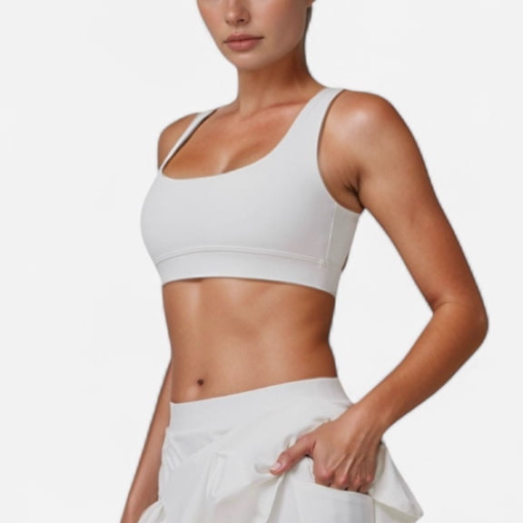 Women's Square Neckline Sports Bra with Supportive Underband for Low to Medium Impact Activities - Large, White