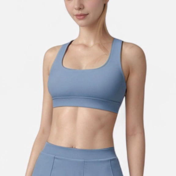Women's Square Neckline Sports Bra with Supportive Underband for Low to Medium Impact Activities - Small, Blue