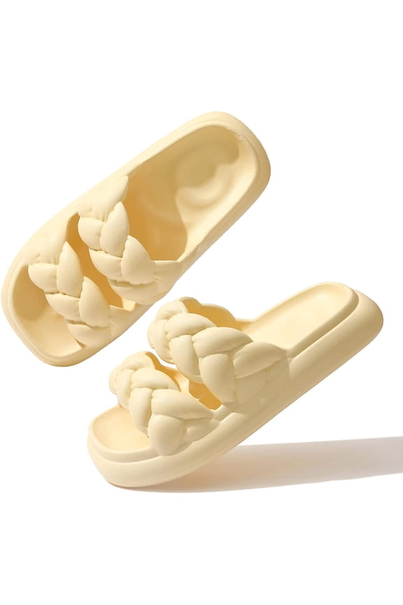 Women's Square Open Toe Cloud Slides Braided Double Strap Platform Slippers Slip on Cute Pillow Flat Sandals for Summer