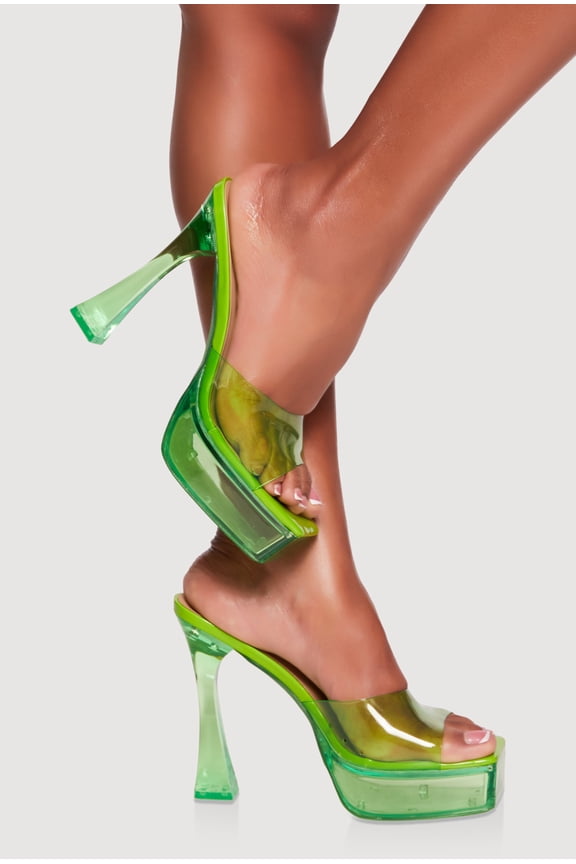 Women's Square Open Toe Spool Heel Mules