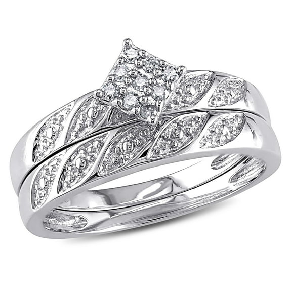 Women's Square Pave Set Diamond Bridal Ring Set, Leaf Style Shank Diamond Ring Set For Bride, 1.9 Ct Simulated Diamond, 925 Sterling Silver, Wedding Gift Ring Set