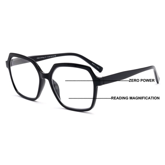 Women’s Square Progressive Clear Lens Reading Glasses – No Line Multifocus Readers – Zero Power on Top CR24 +2.00
