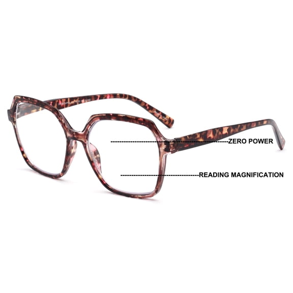 Women’s Square Progressive Clear Lens Reading Glasses – No Line Multifocus Readers – Zero Power on Top CR24 +2.25