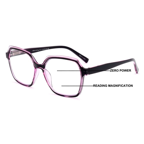 Women’s Square Progressive Clear Lens Reading Glasses – No Line Multifocus Readers – Zero Power on Top CR24 +2.50