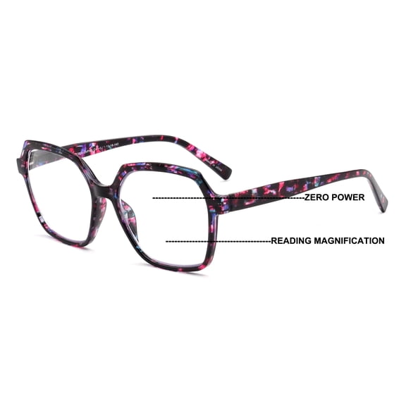 Women’s Square Progressive Clear Lens Reading Glasses – No Line Multifocus Readers – Zero Power on Top CR24 +2.50