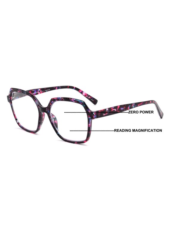 Women’s Square Progressive Clear Lens Reading Glasses – No Line Multifocus Readers – Zero Power on Top CR24 +2.50