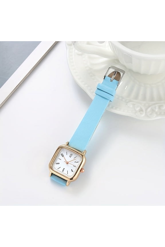 Women's Square Quartz Watch with Fake Leather Strap and Zinc Alloy Case - the perfect combination of stylish and stylish!,Blue