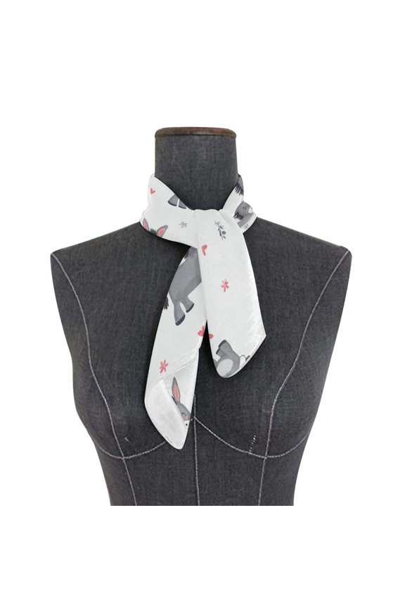 Women's Square Scarf 23" with 10 Bobby Pins Multipurpose Scarves for Head Wraps and Bag Decor Grey Cute Donkeys Pattern